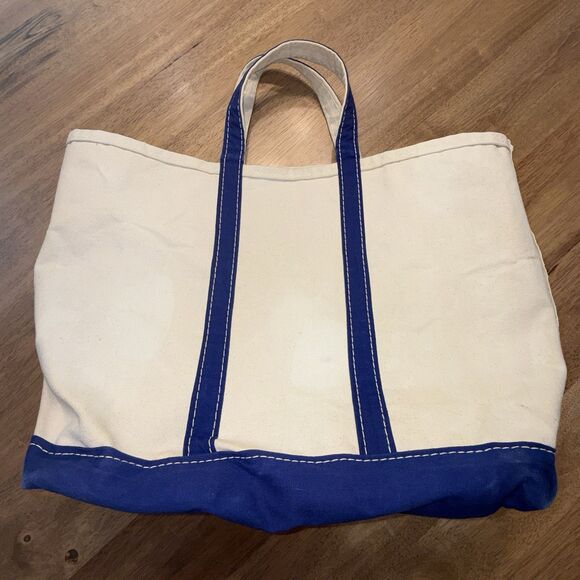 Vtg Lands End Heavy Canvas Tote Large Blue Trim USA - Picture 2 of 16